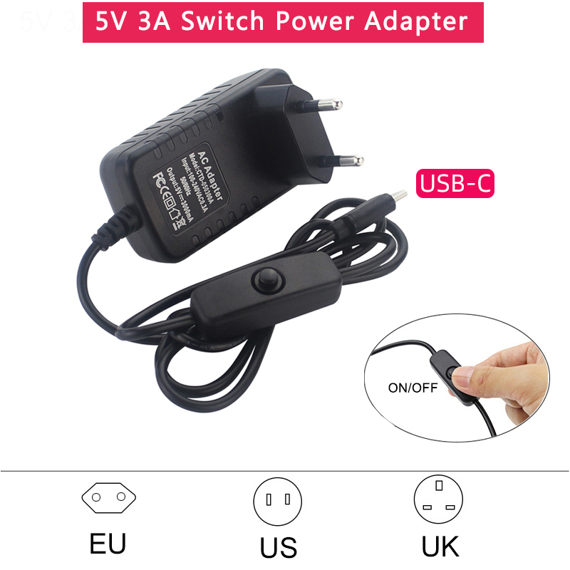 Travel Accessories Uk - Zasilacz 5V 3A z włącznikiem/wyłącznikiem, ładowarka